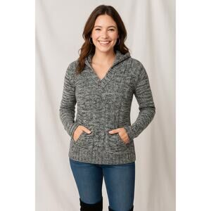 rue21 Sweater Women XL Gray Hooded Cable Knit Long Sleeve Soft Acrylic Cozy